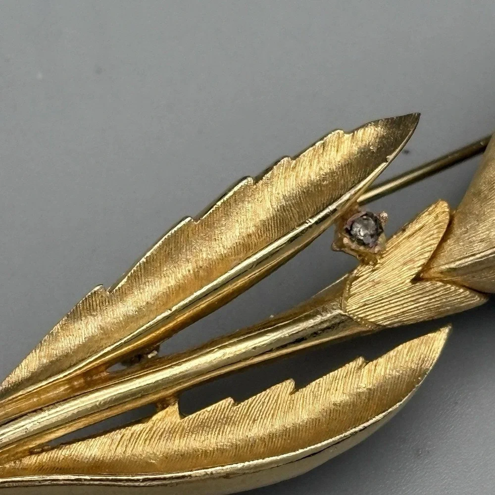 Vintage Francois Coro Brooch Tulip Flower Pin Goldtone Red Stone MCM